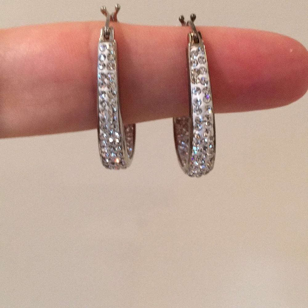 Silver CZ studded hoops